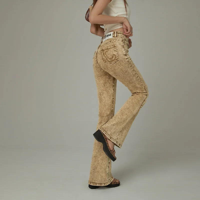 Unique Design Vintage Brown Washed Bootcut Jeans
