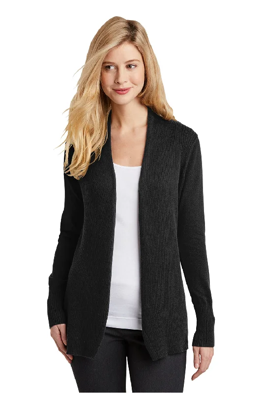 Sports Trend Port Authority Womens Long Sleeve Cardigan Sweater - Black - Closeout