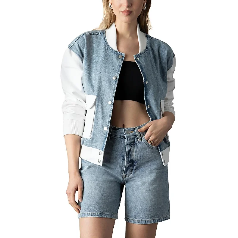 Soft Fashion Blue Revival Womens Admiral Colorblock Denim Bomber Jacket