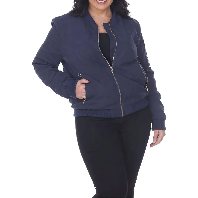 British Style White Mark Womens Plus Pocket  Bomber Jacket