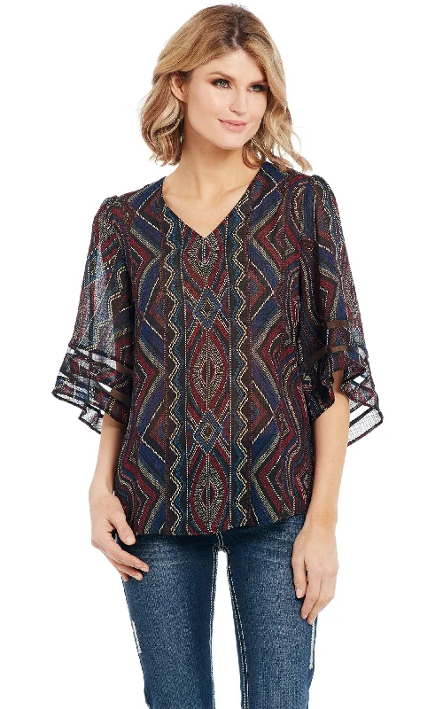 Chic Outfits Cowgirl Up Womens Multi-Color Polyester Geometric V-Neck Tunic S/S