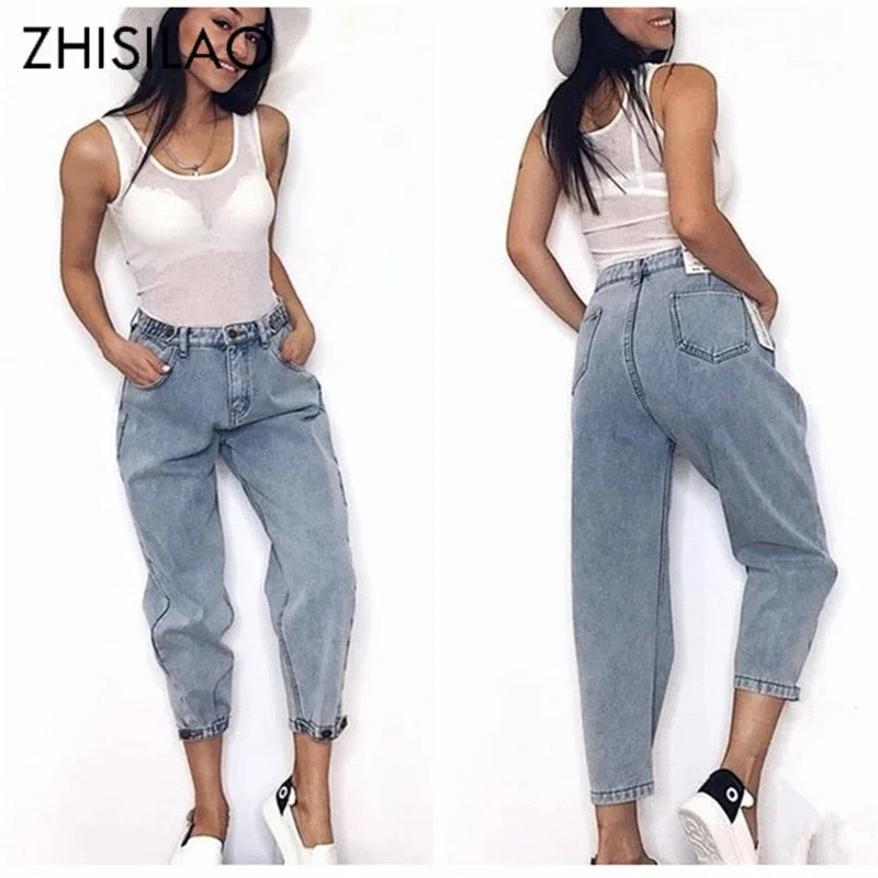 High-end Design Women 2019 Mom Jeans Harem Jeans Casual Denim Pants Boyfriends Jeans Femme Trousers Ripped Jeans Vintage Retro
