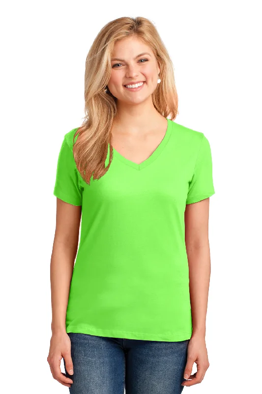 Soft Touch Port & Company Womens Core Short Sleeve V-Neck T-Shirt - Neon Green