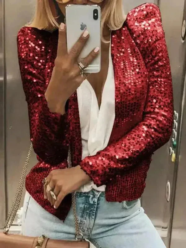Cozy Chic Short Women Sequin Coat