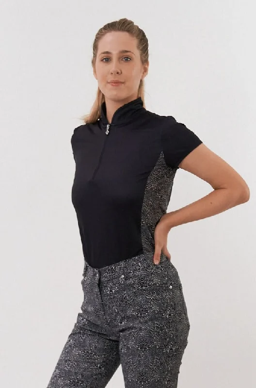 Fashionable Ease SIZE XS - PURE GOLF Elise Sleeveless Polo 014 Black Leopard