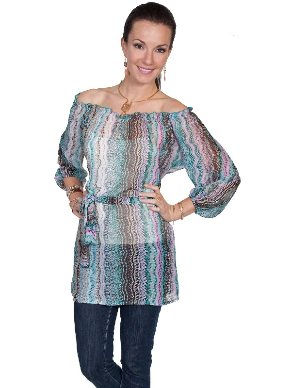 Chic Lounge Scully Womens Aqua Polyester Off Shoulder S/S Tunic