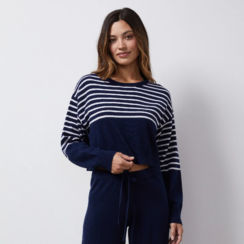 Trendy Items Wool Cashmere Stripe Crew Neck Sweater