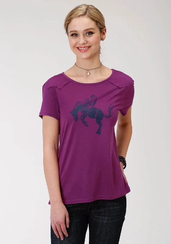 Cozy Look Roper Womens Purple Poly/Rayon Bronc Rider S/S Western T-Shirt