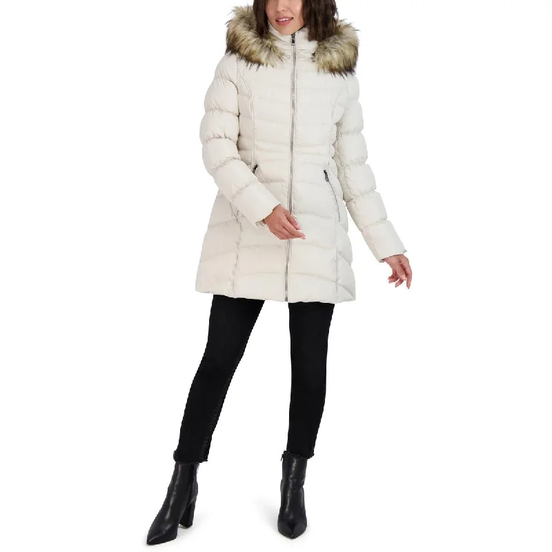 Timeless Comfort Laundry by Shelli Segal Womens Faux Fur Trim Hooded Puffer Jacket