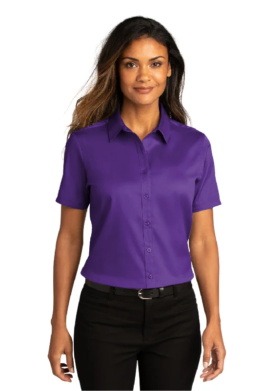 Effortless Comfort Port Authority Womens SuperPro Wrinkle Resistant React Short Sleeve Button Down Shirt - Purple Effortless Comfort Port Authority Womens SuperPro Wrinkle Resistant React Short Sleeve Button Down Shirt - Purple