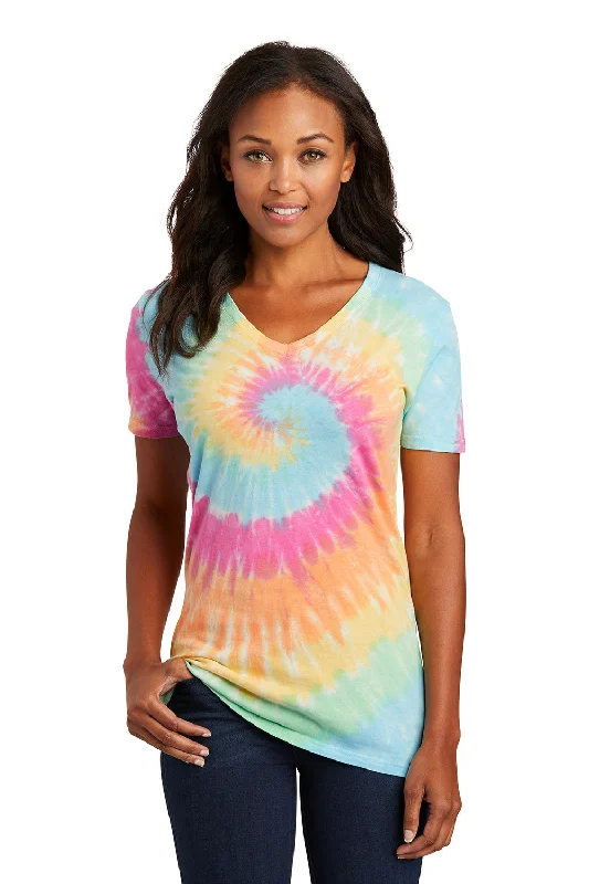 Urban Design Sense Port & Company Womens Tie-Dye Short Sleeve V-Neck T-Shirt - Pastel Rainbow Urban Design Sense Port & Company Womens Tie-Dye Short Sleeve V-Neck T-Shirt - Pastel Rainbow