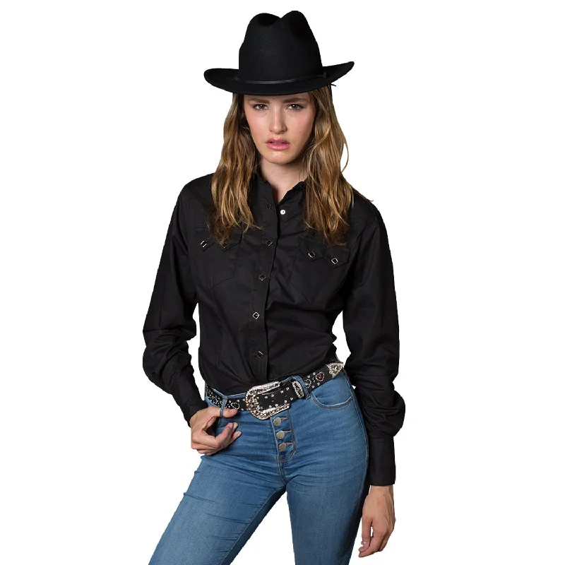 Versatile Items Rockmount Womens Black 100% Cotton Classic Western Pima L/S Shirt