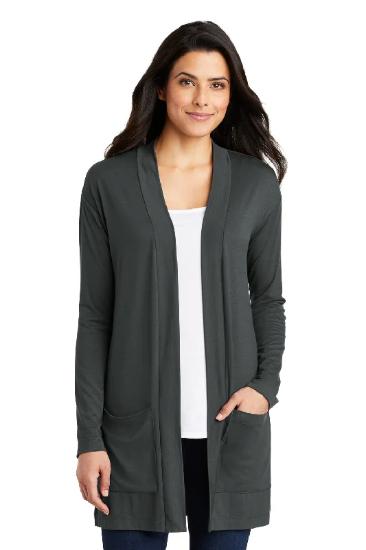 Classic Color Port Authority Womens Concept Long Sleeve Cardigan Sweater w/ Pockets - Smoke Grey