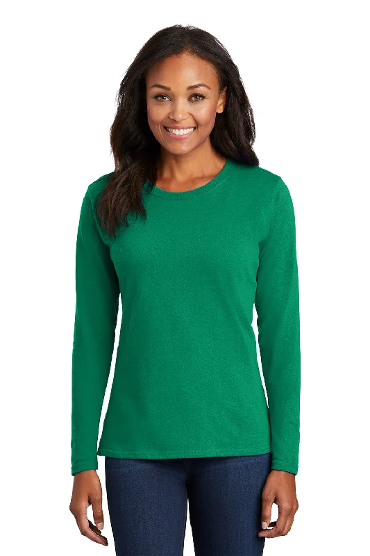 Minimal Classic Port & Company Womens Core Long Sleeve Crewneck T-Shirt - Kelly Green
