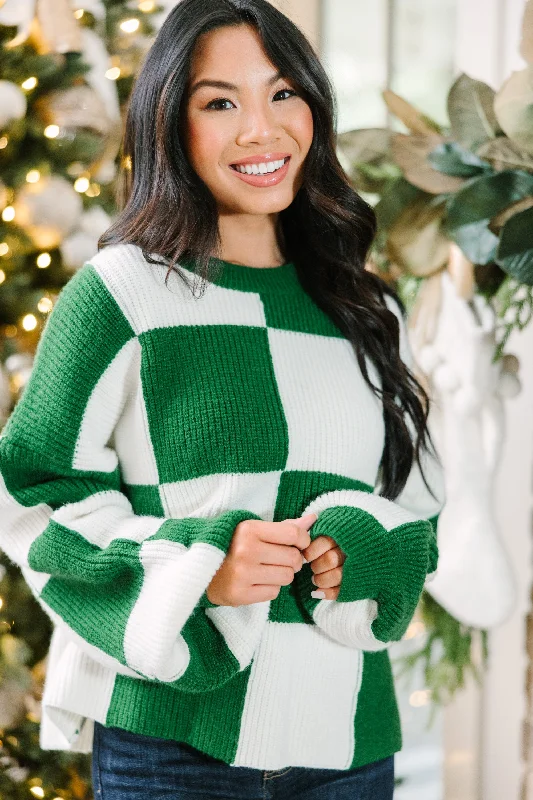 Celebrity Style Can't Move On Emerald Green Checkered Sweater
