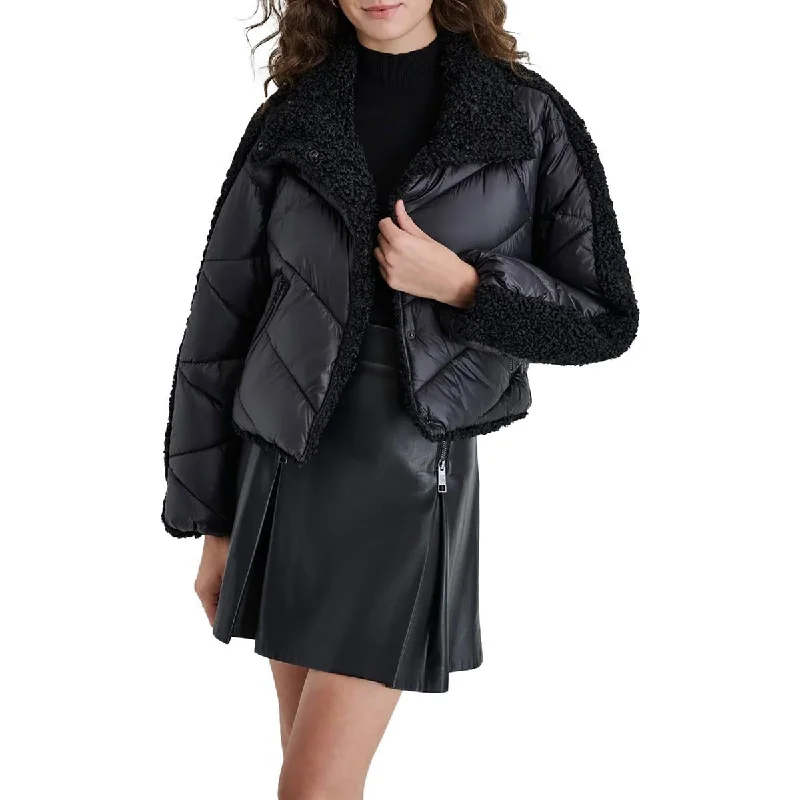 Trendy Wear DKNY Womens Mixed Media Quilted Puffer Jacket
