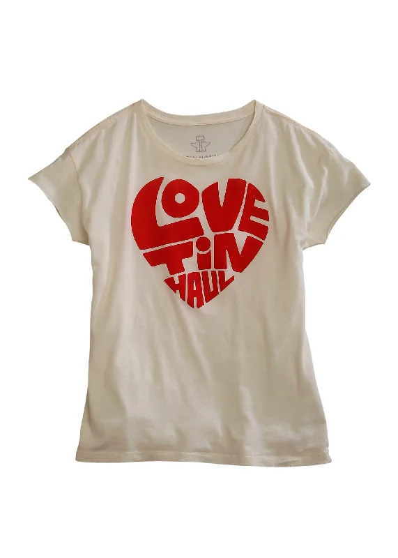 Lounge Wear Tin Haul Womens White 100% Cotton Love Heart S/S T-Shirt
