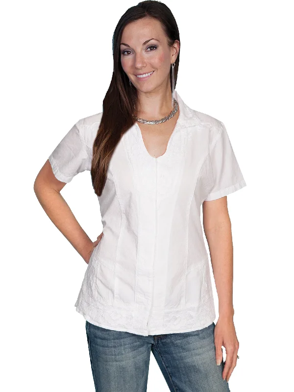 Cozy Chic Scully Womens White 100% Cotton Soutache S/S Blouse