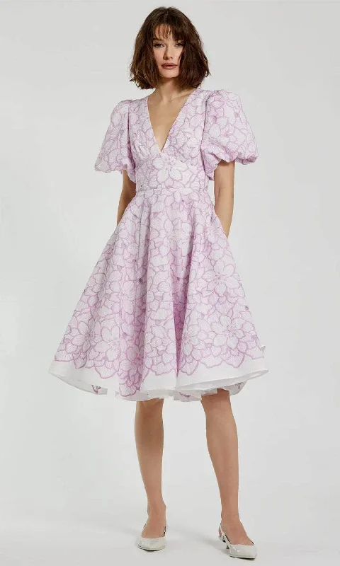 Soft Textures Mac Duggal 81019 - Puff Sleeve Floral Dress