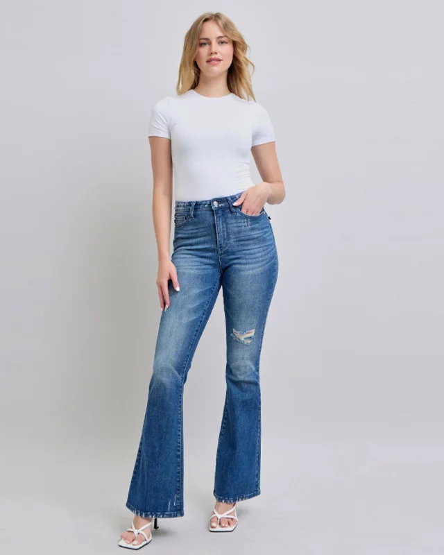Designer Style Mavrick High Rise Contrast Wash Flare Jean