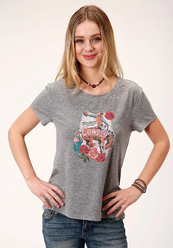 Soft Fashion Roper Womens Grey Poly/Rayon Cowboy Ranch S/S T-Shirt