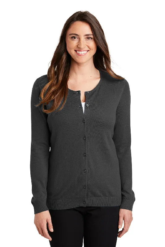 Fresh And Elegant Port Authority Womens Long Sleeve Cardigan Sweater - Heather Charcoal Grey - Closeout Fresh And Elegant Port Authority Womens Long Sleeve Cardigan Sweater - Heather Charcoal Grey - Closeout