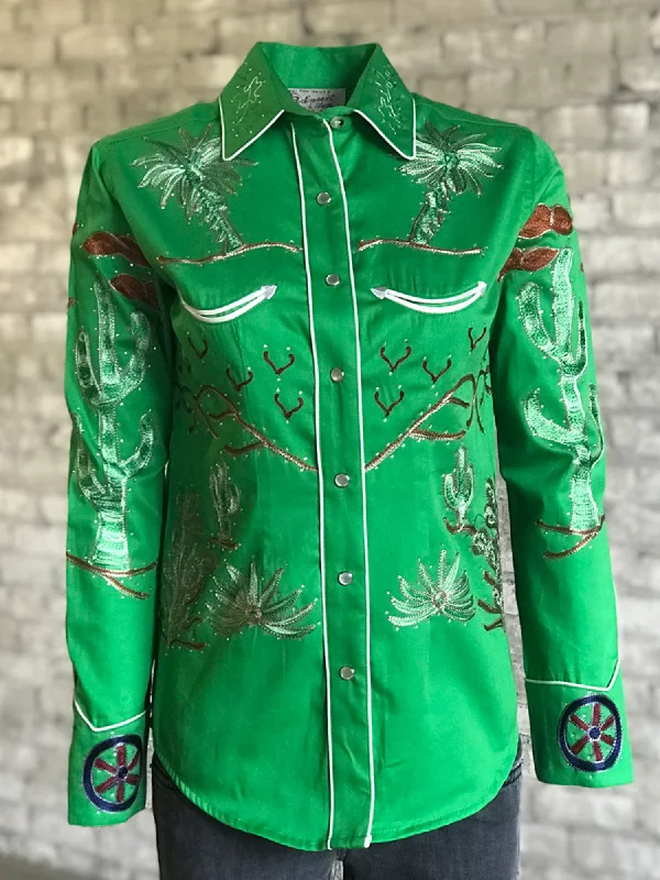 New Season Series Rockmount Womens Green 100% Cotton Porter Wagoner L/S Shirt
