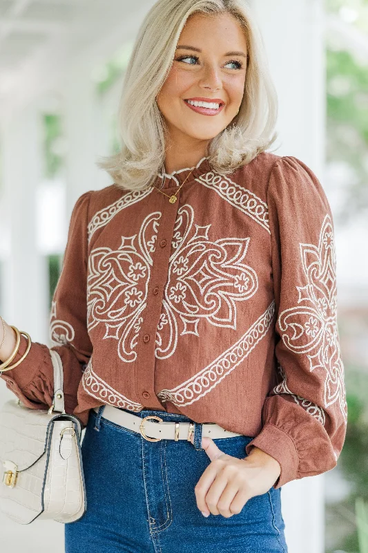 Body Design Western Discovories Mocha Brown Embroidered Blouse