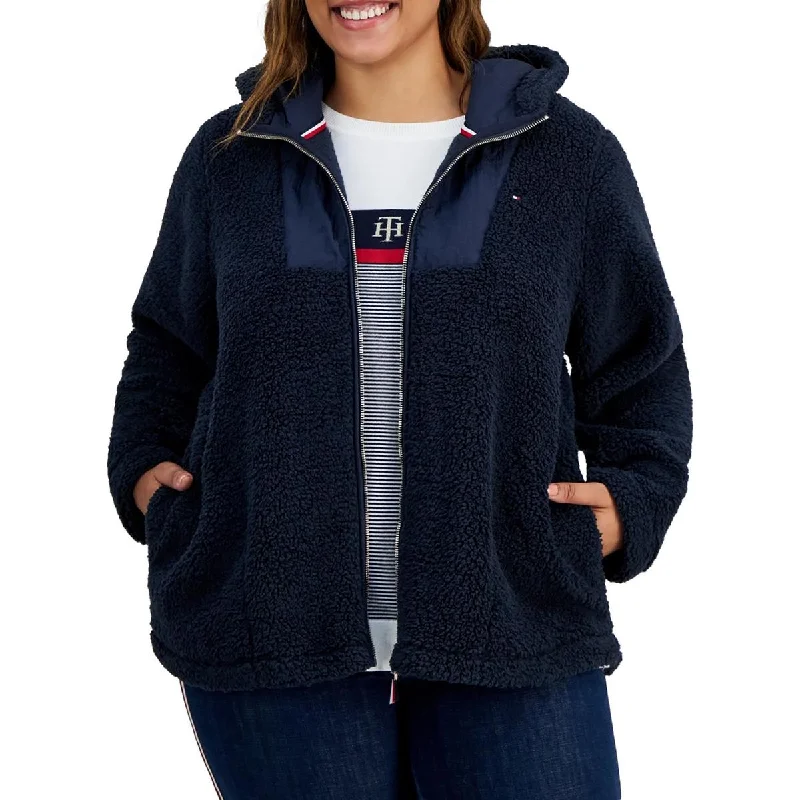 Cozy Sweaters Tommy Hilfiger Womens Plus Hooded Sherpa Teddy Coat