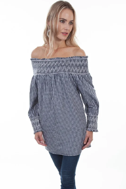 Elegant Design Scully Womens Black/White 100% Cotton Gingham L/S Blouse