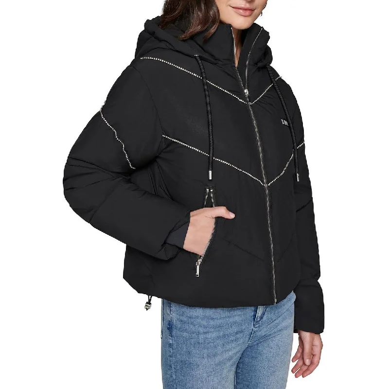 Urban Comfort Karl Lagerfeld Paris Womens Embellished Quilted Puffer Jacket