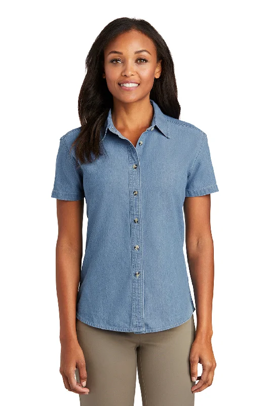 Modern Comfort Port & Company Womens Denim Short Sleeve Button Down Shirt - Faded Blue Modern Comfort Port & Company Womens Denim Short Sleeve Button Down Shirt - Faded Blue