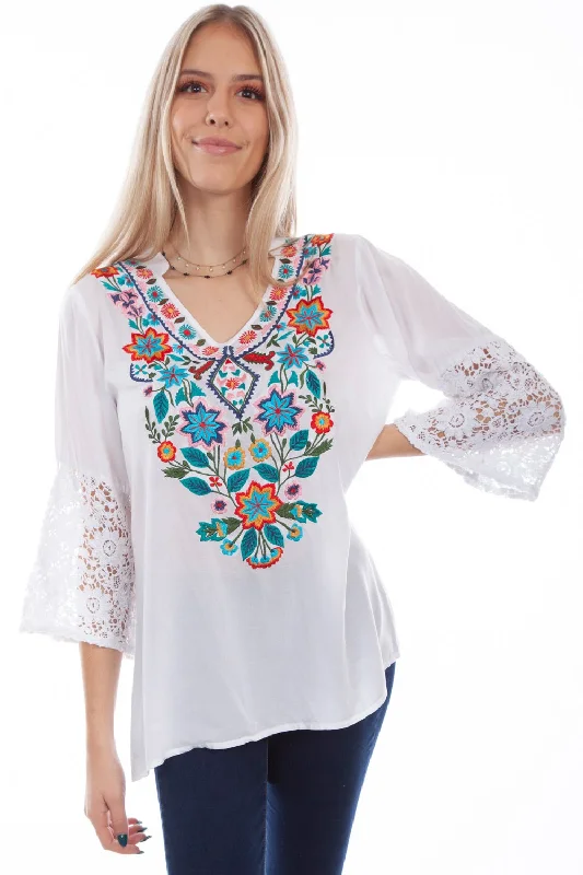 Fashionable Items Scully Womens White Viscose Crochet S/S Blouse