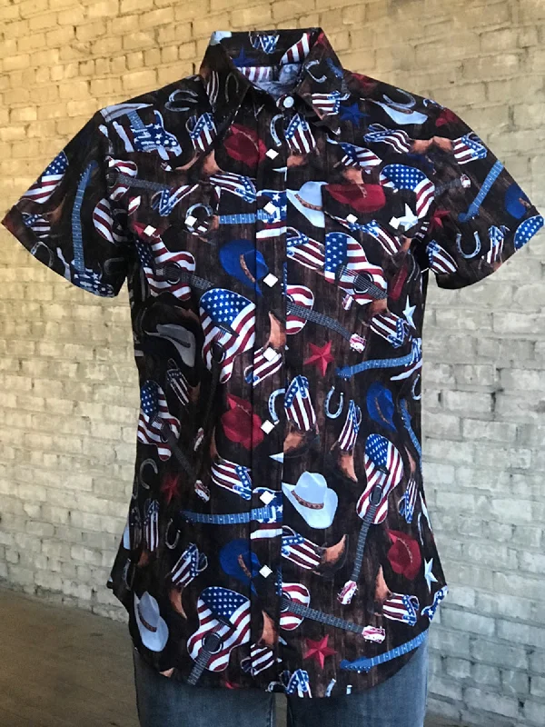 Cozy Layers Rockmount Womens Multi-Color 100% Cotton American Flag Western S/S Shirt Cozy Layers Rockmount Womens Multi-Color 100% Cotton American Flag Western S/S Shirt