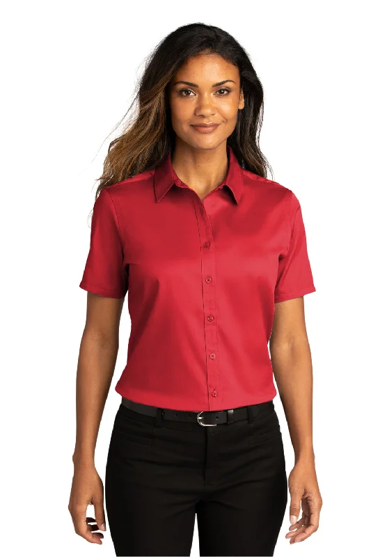 Cozy Sweaters Port Authority Womens SuperPro Wrinkle Resistant React Short Sleeve Button Down Shirt - Rich Red Cozy Sweaters Port Authority Womens SuperPro Wrinkle Resistant React Short Sleeve Button Down Shirt - Rich Red