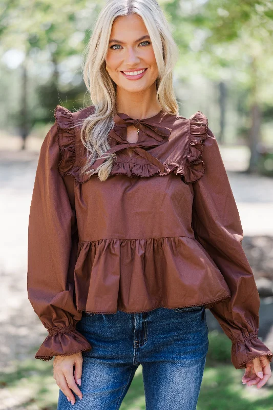 Comfortable Mind Just A Thought Brown Bow Blouse