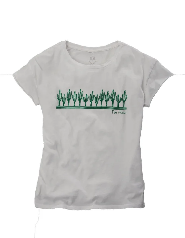 Free Design Tin Haul Womens White/Green 100% Cotton Cactus S/S T-Shirt