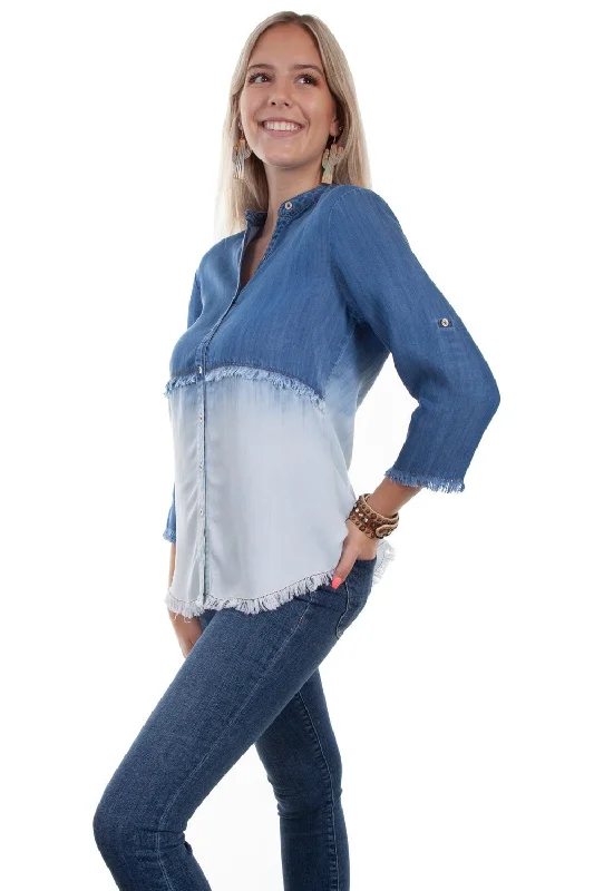 Classic Choice Scully Womens Denim Tencel Dip Dye S/S Blouse