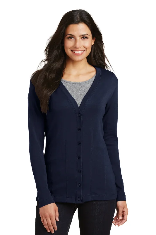 Street Fashion Port Authority Womens Long Sleeve Cardigan Sweater - True Navy Blue - Closeout Street Fashion Port Authority Womens Long Sleeve Cardigan Sweater - True Navy Blue - Closeout