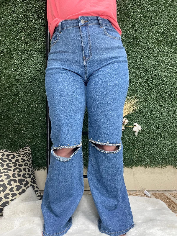 Simple And Comfortable Princess Denim Bedazzled Jeans