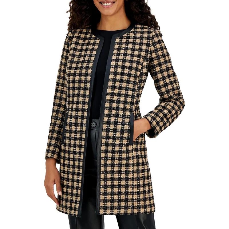 Simple Style Kasper Womens Checkered  Open Front