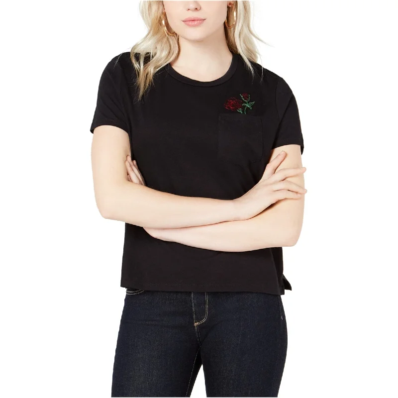 All-Day Wear Carbon Copy Embroidered Rose Embellished T-Shirt Black Size Large