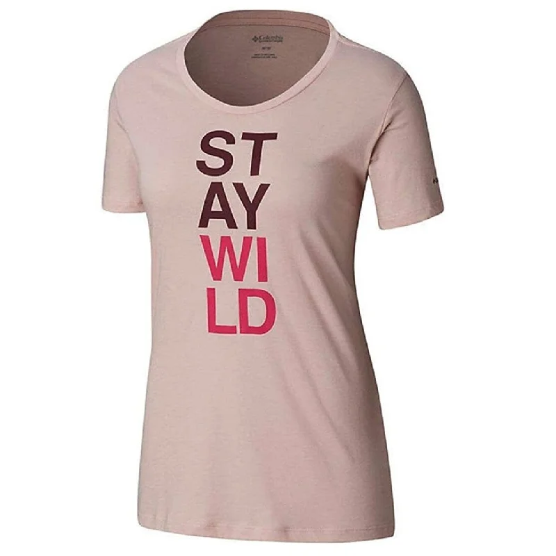 European And American Style Columbia Women's Word Block T-Shirt Pink Size Small