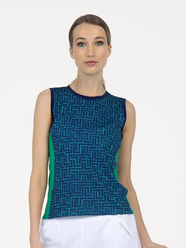 Trendy And Casual Harper Performance Tank - Ink Tessel/Ivy