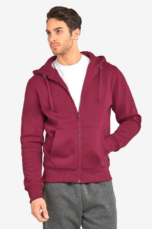 Sports And Leisure KNOCKER MEN'S HEAVY WEIGHT FLEECE ZIPPER HOODIE JACKET (HD2000_BURGUNDY)
