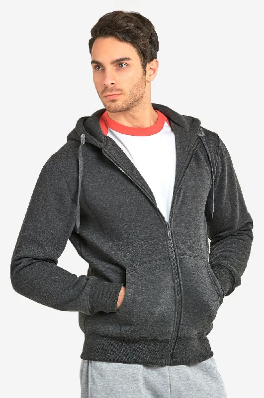 Age-reducing Style KNOCKER MEN'S HEAVY WEIGHT FLEECE ZIPPER HOODIE JACKET (HD2000_CH/GR)