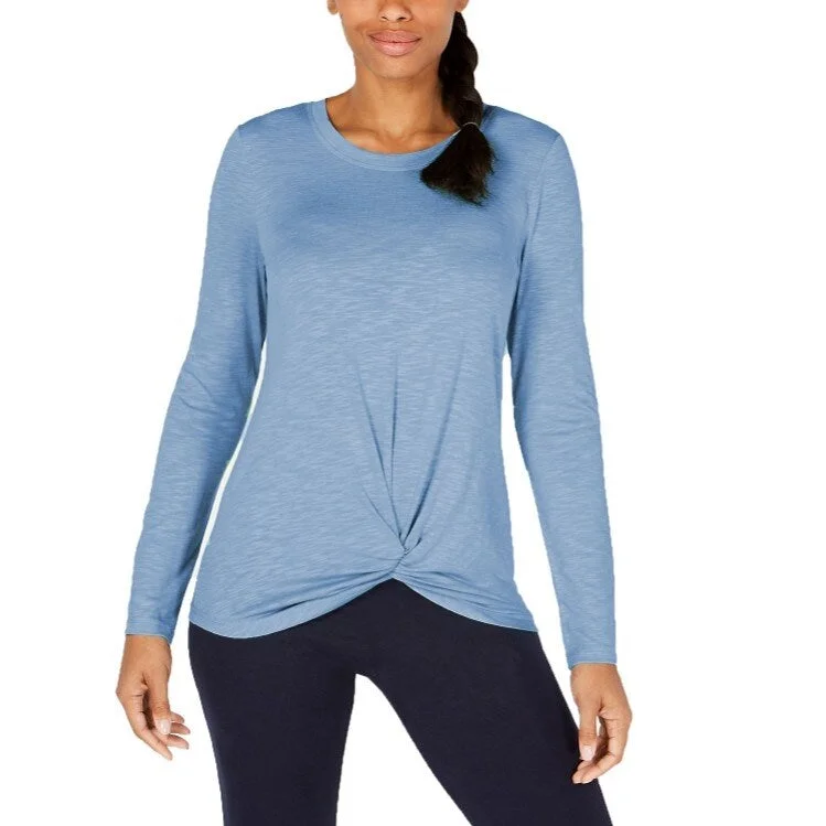 Soft Layers Ideology Women's Blue Knot-Front Top Cosmic Cobalt Size Medium