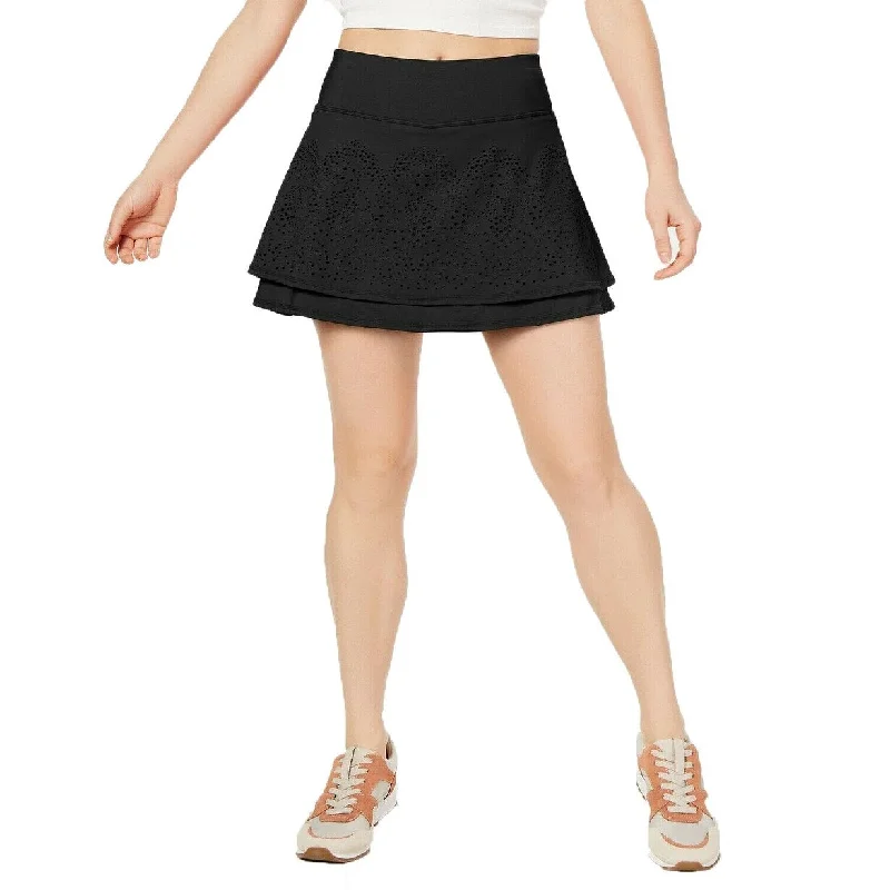 Slightly Flared Design Ideology Women's Perforated Tiered Skort Black Size Medium