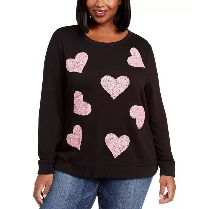 Advanced Customization INC International Concepts Women's Plus Sequin Heart Sweatshirt Black Size 1X Advanced Customization INC International Concepts Women's Plus Sequin Heart Sweatshirt Black Size 1X