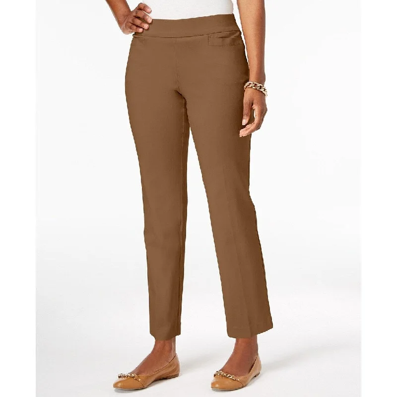 Thin Design JM Collection Women's Pull-On Tummy Control Slim-Leg Pants Brown Size Large